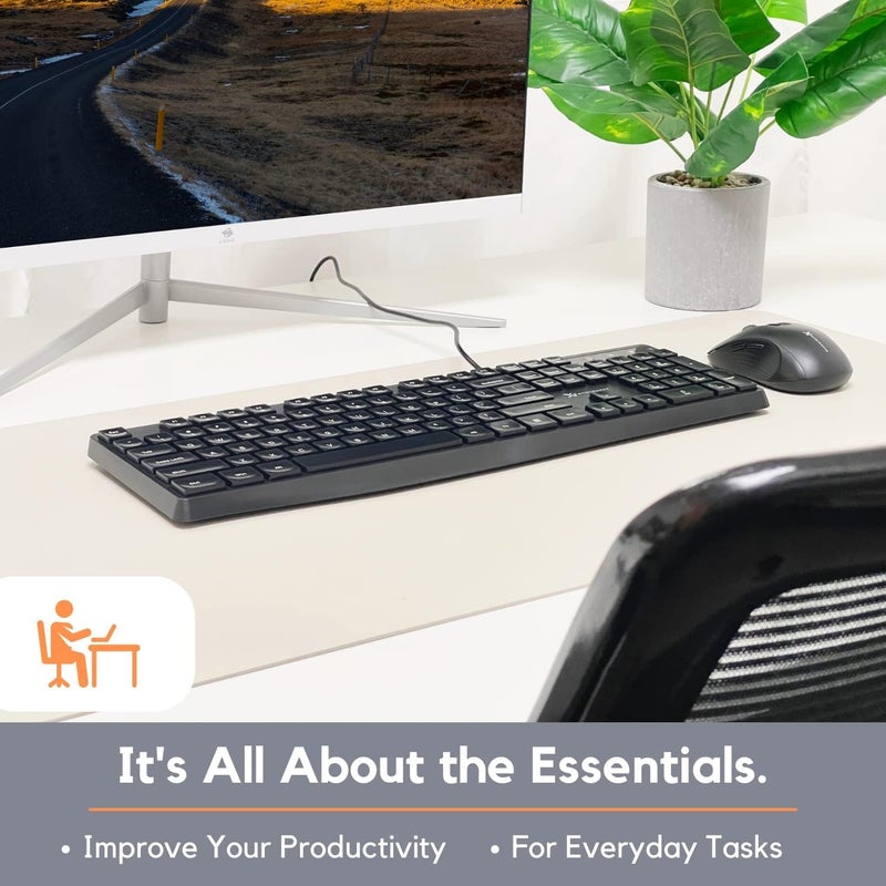 X9 Performance Wired Keyboard - Ultra Slim Full Size Ergonomic Computer Keyboard - Basic USB Keyboard for PC Desktop, Laptop with 5ft Corded Wire, 104 Quiet Keys, 14 Shortcuts, and Kickstand - Image 5